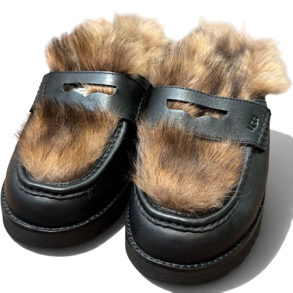UGG AMBUSH Penny Loafer Black Leather Fur Mules Men 9 EU 42 Collab Slipper Shoe